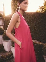 Red Halterneck Maxi Dress With Linen - Image 3 of 8
