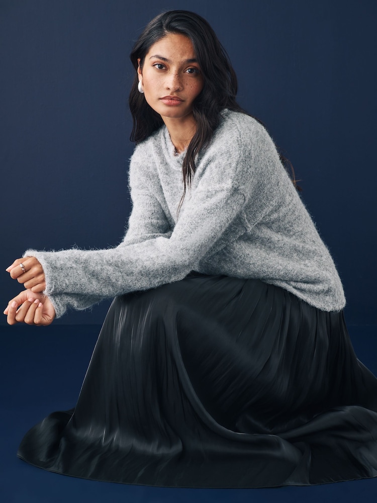 Grey Soft Touch Crew Neck Knitted Jumper with Wool - Image 2 of 8