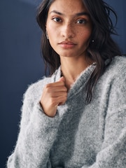 Grey Soft Touch Crew Neck Knitted Jumper with Wool - Image 5 of 8