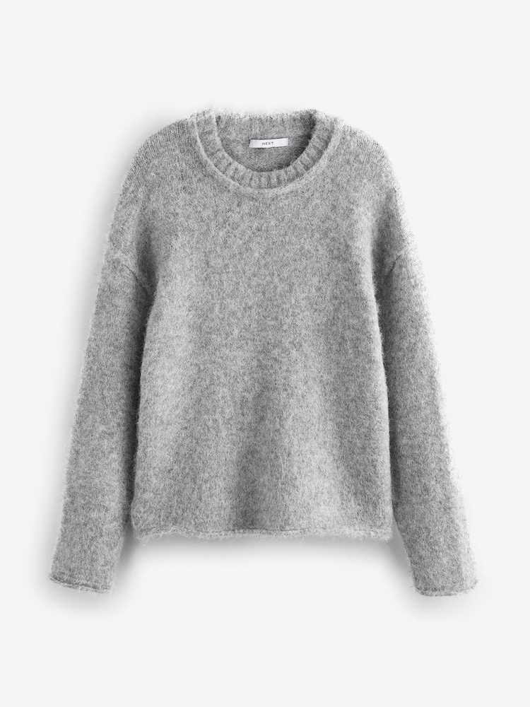 Buy Grey Soft Touch Crew Neck Knitted Jumper with Wool from Next Oman