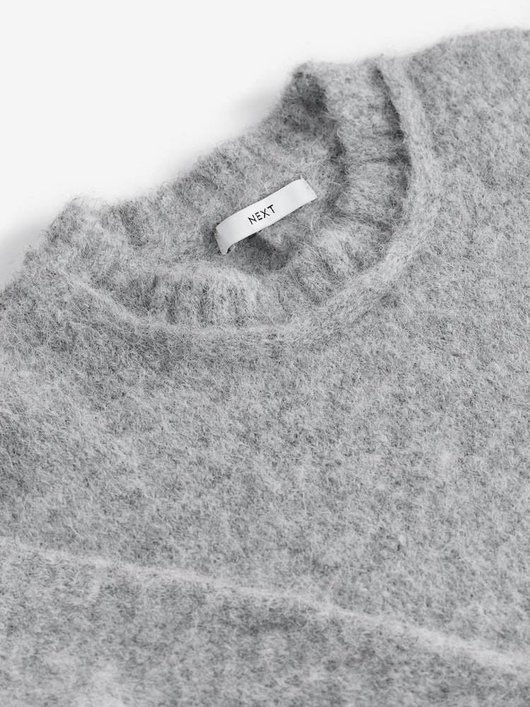 Grey Soft Touch Crew Neck Knitted Jumper with Wool - Image 8 of 8