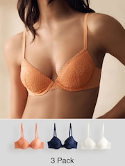 Orange/Cream/Marine - Floral Lace Bras 3 Pack - Image 1 de 12