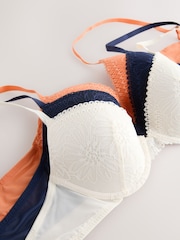 Orange/Cream/Marine - Floral Lace Bras 3 Pack - Image 11 de 12