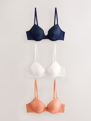Orange/Cream/Marine - Floral Lace Bras 3 Pack - Image 7 de 12
