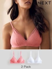 Coral/White Pad Non Wire Lace Detail Ultimate Comfort Bras 2 Pack - Image 11 of 13