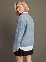 Blue Chambray Star Textured V-Neck Long Sleeve Knitted Jumper With Wool - Image 4 of 9