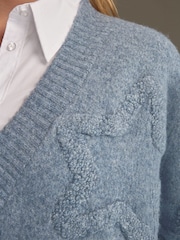 Blue Chambray Star Textured V-Neck Long Sleeve Knitted Jumper With Wool - Image 5 of 9