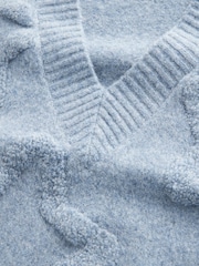 Blue Chambray Star Textured V-Neck Long Sleeve Knitted Jumper With Wool - Image 7 of 9