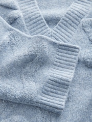 Blue Chambray Star Textured V-Neck Long Sleeve Knitted Jumper With Wool - Image 9 of 9
