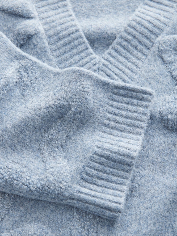 Blue Chambray Star Textured V-Neck Long Sleeve Knitted Jumper With Wool - Image 9 of 9