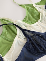 Green/Cream/Navy Non Pad Full Cup Floral Lace Bras 3 Pack - Image 12 of 12