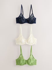 Green/Cream/Navy Non Pad Full Cup Floral Lace Bras 3 Pack - Image 7 of 12