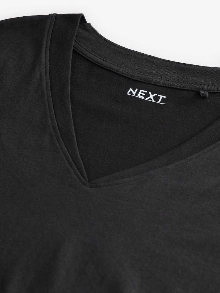 Black 100% Cotton Cap Sleeve V-Neck Mini Dress - Image 3 of 3 Black 100% Cotton Cap Sleeve V-Neck Mini Dress - Image 3 of 3