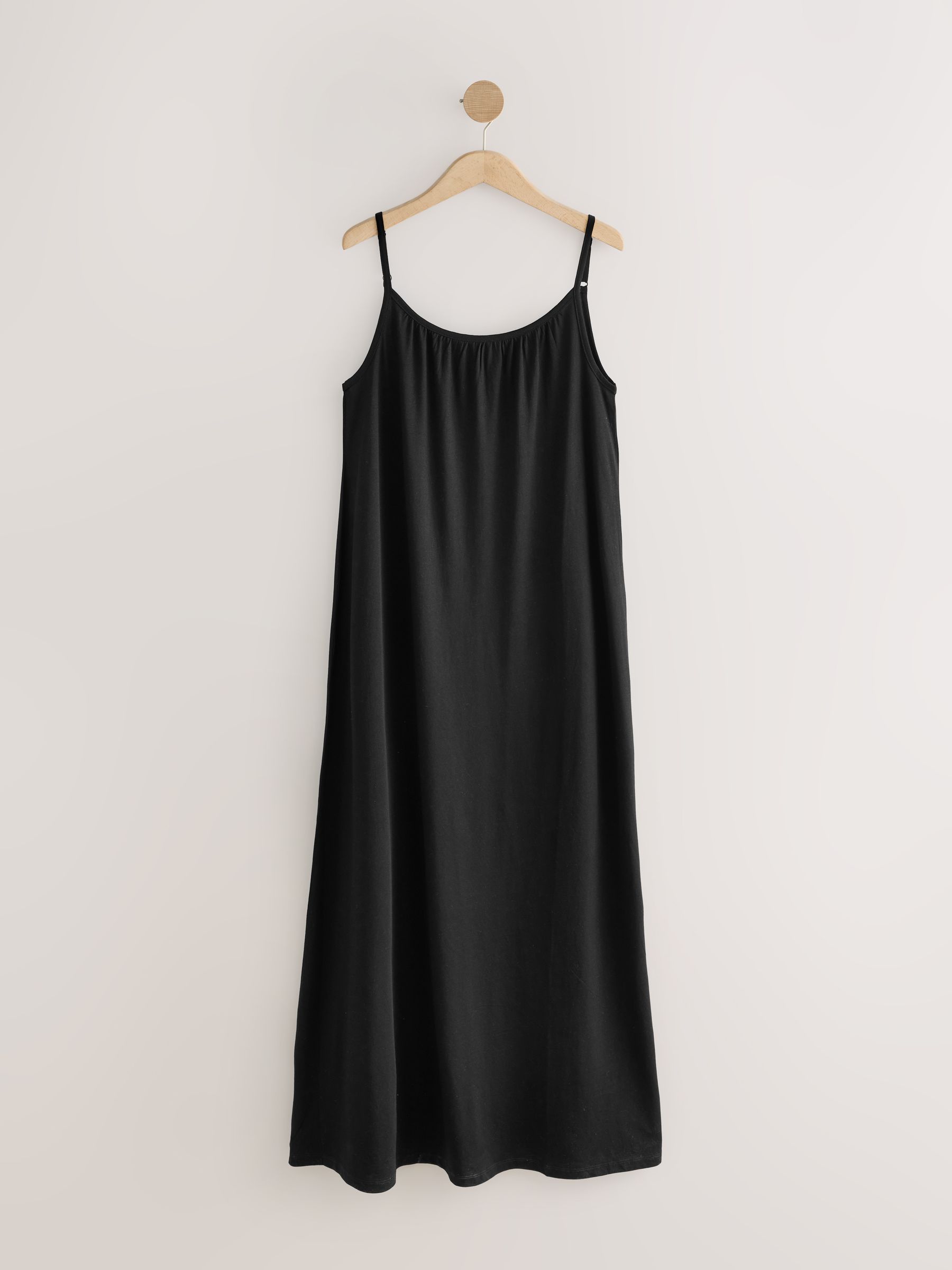 Buy Black Maxi Length Trapeze Shape Ruched Neckline Thin Vest