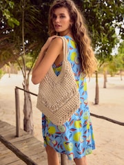 Blue Lemon Print Sleeveless V-Neck Slouch Dress - Image 2 of 4