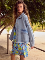 Blue Lemon Print Sleeveless V-Neck Slouch Dress - Image 3 of 4