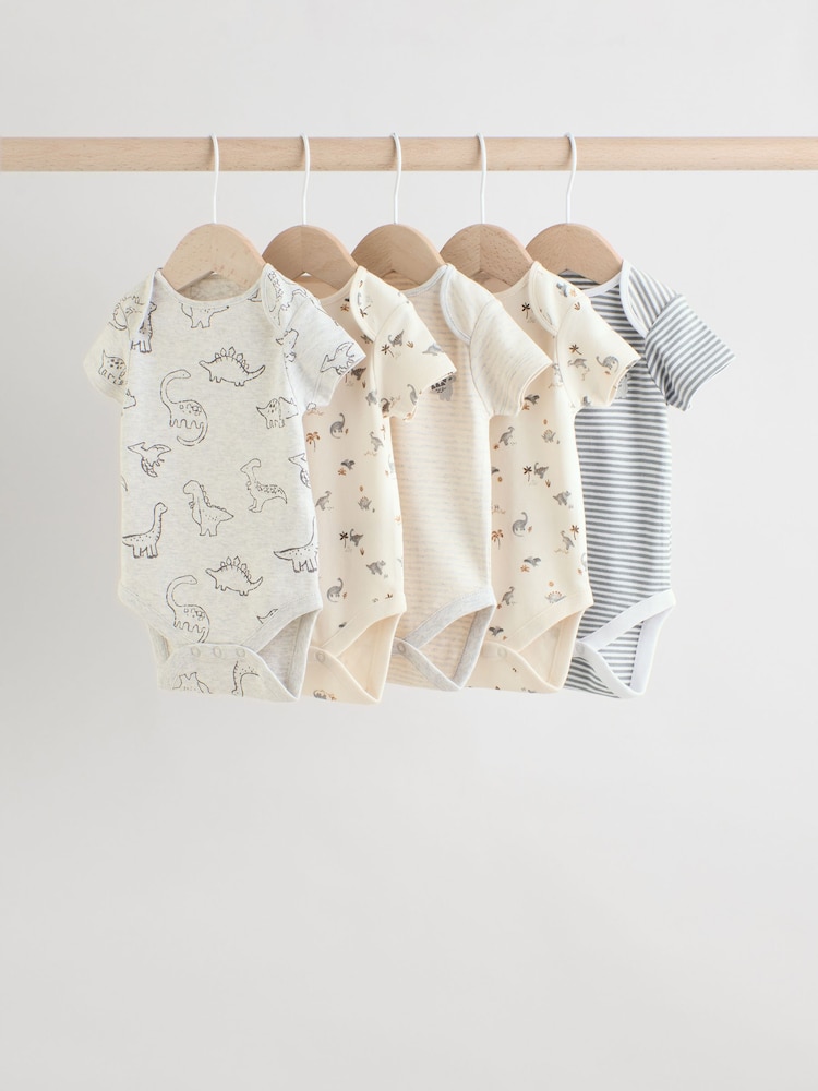Grey Dinosaur Short Sleeve Baby Bodysuits 5 Pack - Image 1 of 12