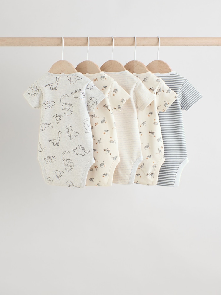 Grey Dinosaur Short Sleeve Baby Bodysuits 5 Pack - Image 2 of 12