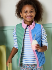 Joules Girls' Crofton Gilet Blue Hotchpotch Showerproof Padded Gilet - Image 1 of 8