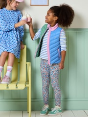 Joules Girls' Crofton Gilet Blue Hotchpotch Showerproof Padded Gilet - Image 3 of 8