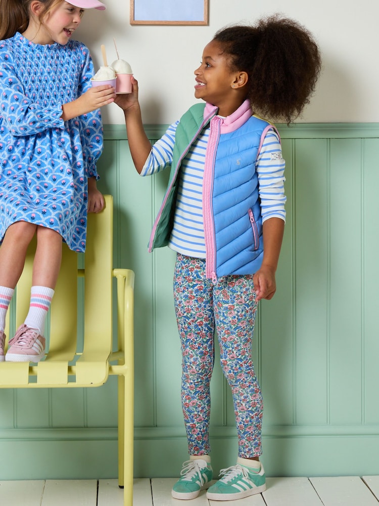 Joules Girls' Crofton Gilet Blue Hotchpotch Showerproof Padded Gilet - Image 3 of 8