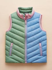 Joules Girls' Crofton Gilet Blue Hotchpotch Showerproof Padded Gilet - Image 4 of 8