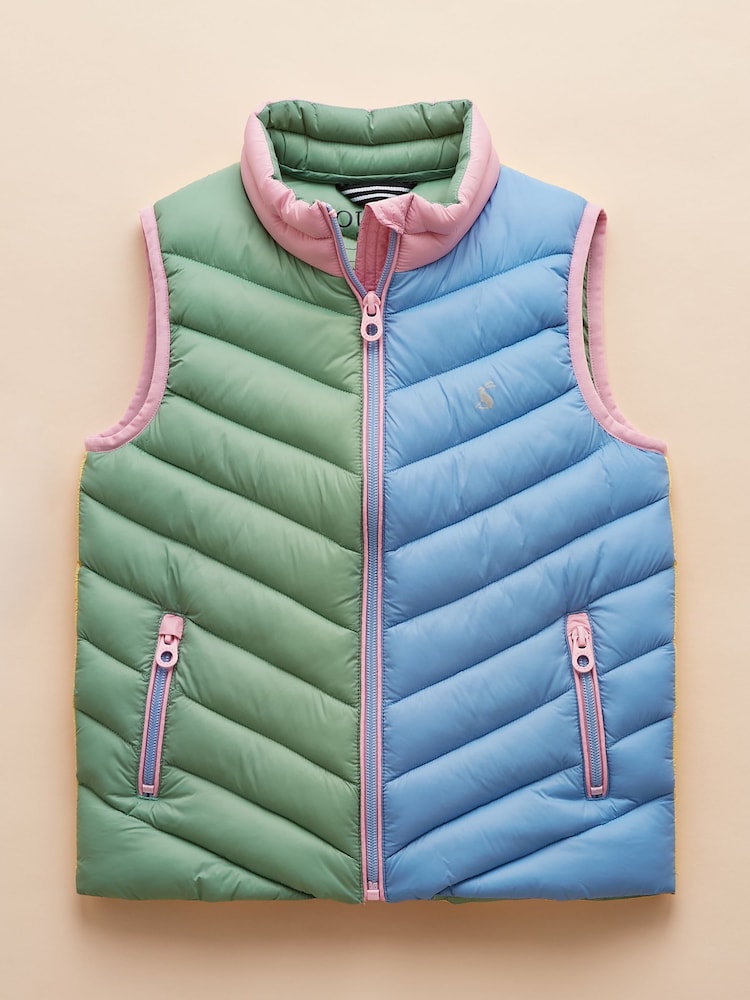 Joules Girls' Crofton Gilet Blue Hotchpotch Showerproof Padded Gilet - Image 4 of 8