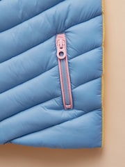Joules Girls' Crofton Gilet Blue Hotchpotch Showerproof Padded Gilet - Image 6 of 8