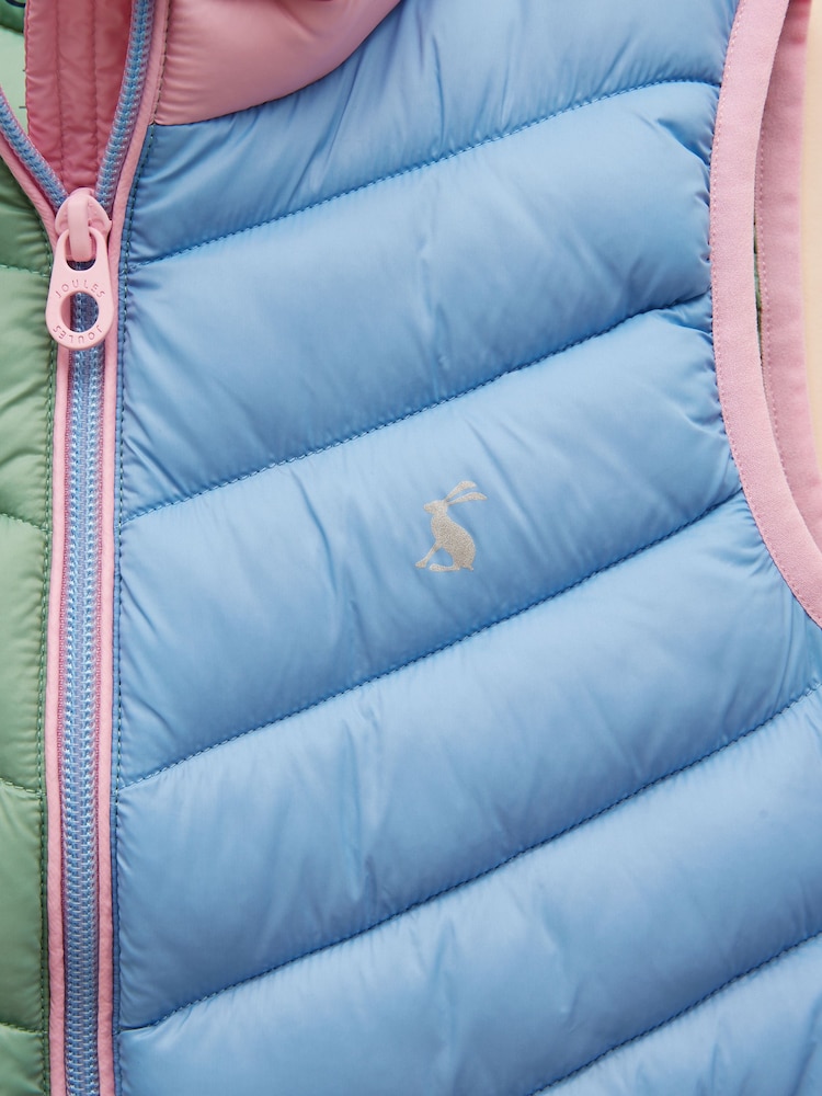 Joules Girls' Crofton Gilet Blue Hotchpotch Showerproof Padded Gilet - Image 7 of 8