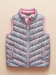 Joules Girls' Crofton Gilet Pink Ditsy Showerproof Padded Gilet - Image 1 of 5