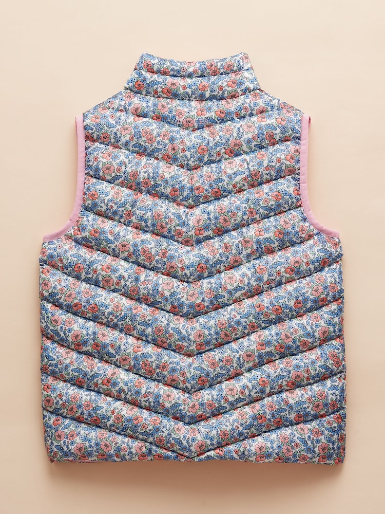 Joules Girls' Crofton Gilet Pink Ditsy Showerproof Padded Gilet - Image 2 of 5