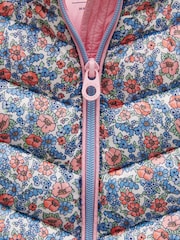 Joules Girls' Crofton Gilet Pink Ditsy Showerproof Padded Gilet - Image 3 of 5