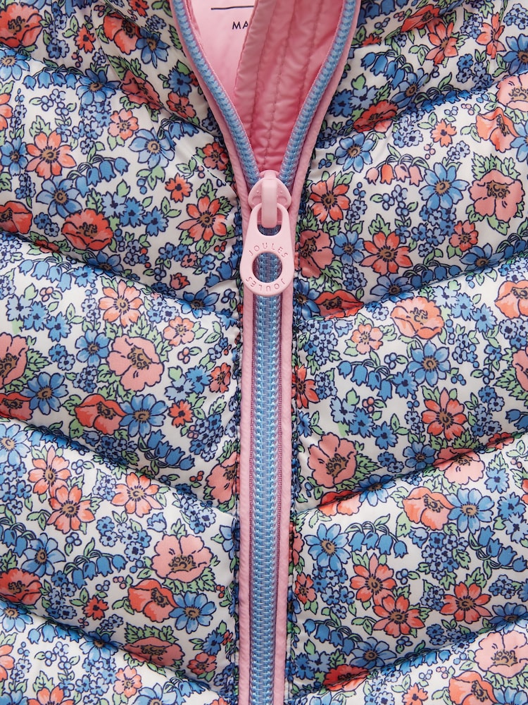 Joules Girls' Crofton Gilet Pink Ditsy Showerproof Padded Gilet - Image 3 of 5