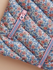 Joules Girls' Crofton Gilet Pink Ditsy Showerproof Padded Gilet - Image 4 of 5