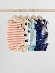 Blue/Red Stripe Nautical Baby Vest Bodysuits 5 Pack - Image 1 of 13