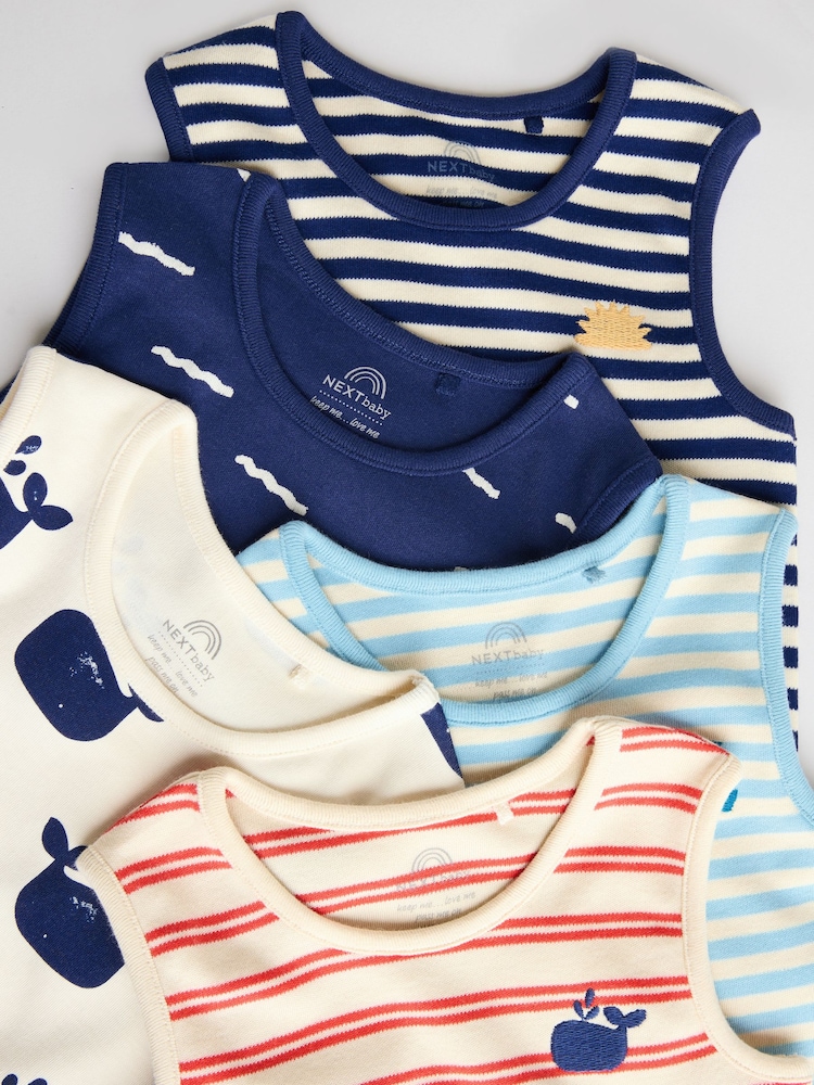 Blue/Red Stripe Nautical Baby Vest Bodysuits 5 Pack - Image 10 of 13