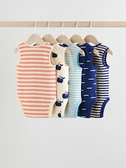 Blue/Red Stripe Nautical Baby Vest Bodysuits 5 Pack - Image 2 of 13