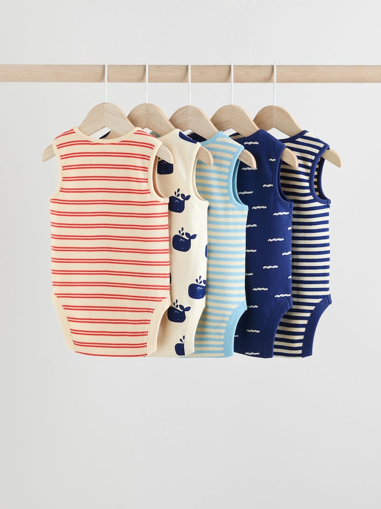 Blue/Red Stripe Nautical Baby Vest Bodysuits 5 Pack - Image 2 of 13