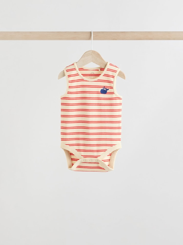 Blue/Red Stripe Nautical Baby Vest Bodysuits 5 Pack - Image 3 of 13