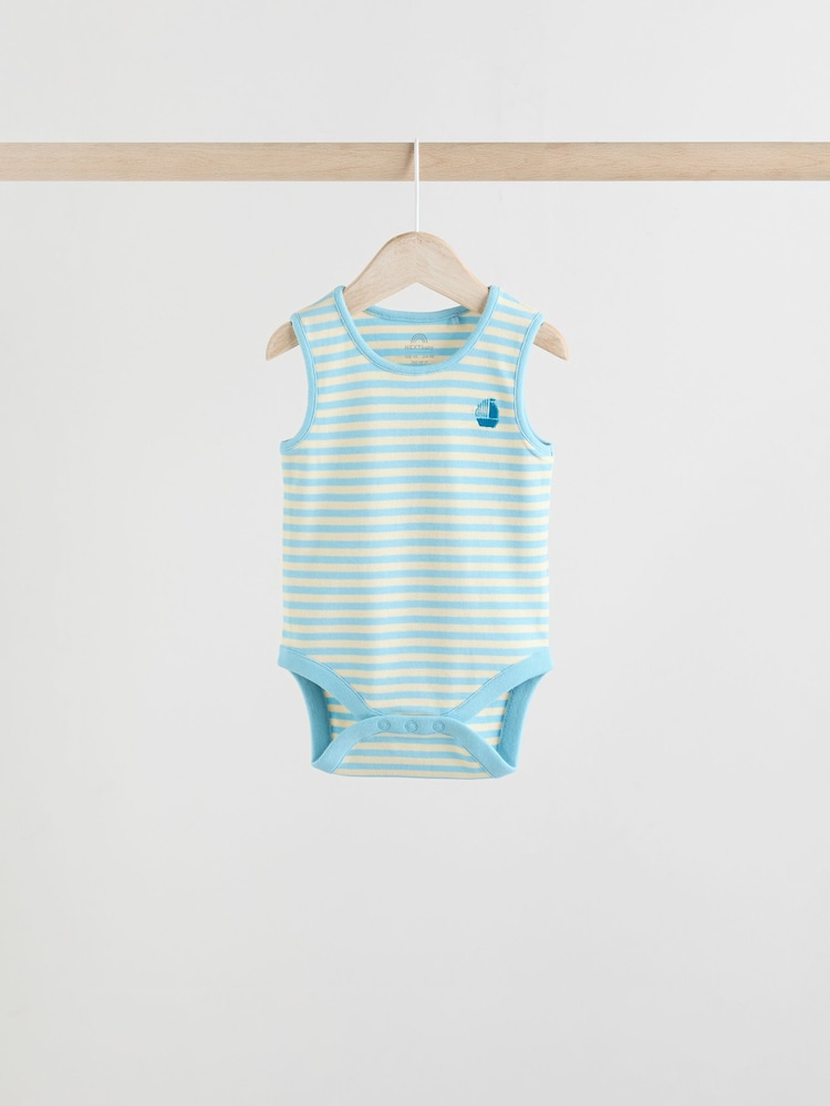Blue/Red Stripe Nautical Baby Vest Bodysuits 5 Pack - Image 6 of 13