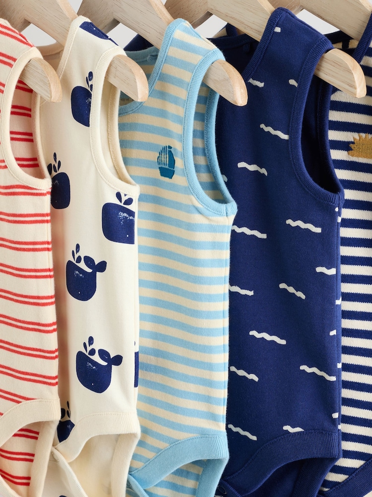 Blue/Red Stripe Nautical Baby Vest Bodysuits 5 Pack - Image 9 of 13