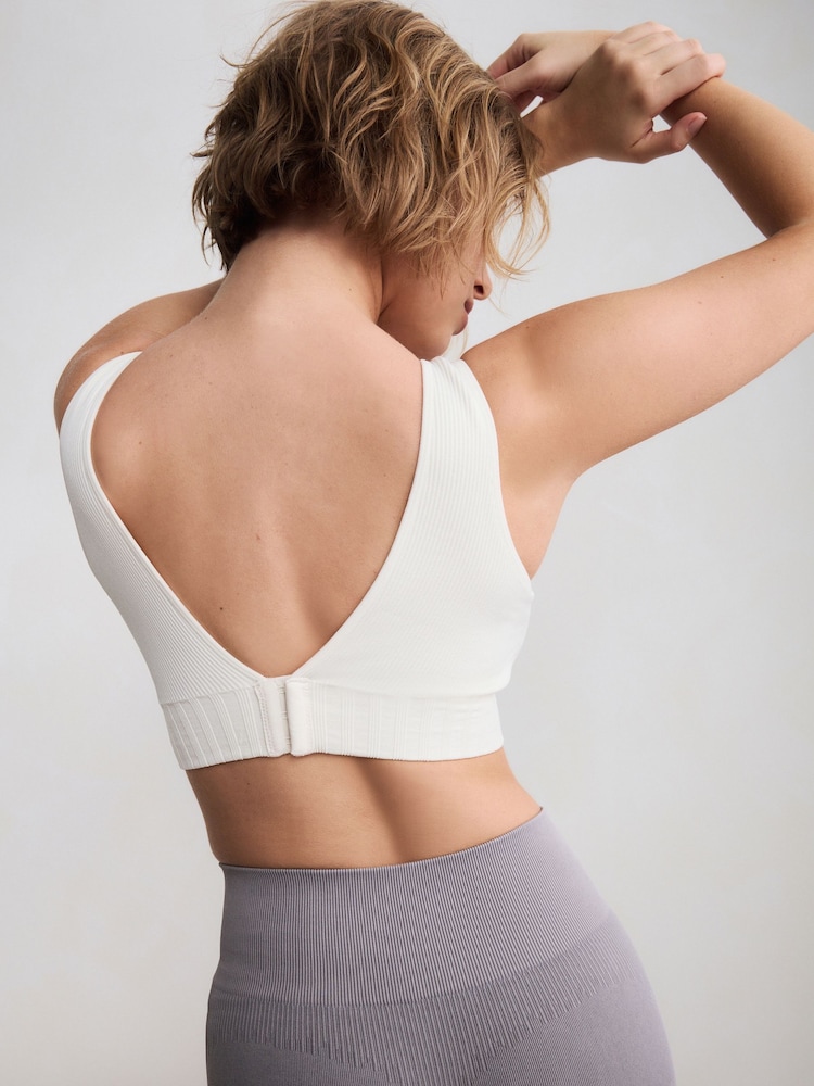 Cream DD+ Supportive Seamless Ribbed NonWired Ultimate Comfort Bra - Image 2 of 7 Cream DD+ Supportive Seamless Ribbed NonWired Ultimate Comfort Bra - Image 2 of 7