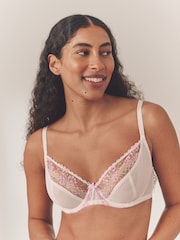 Rose/Crème - Soutien-gorge brodé à fleurs haut de gamme - Image 4 de 8