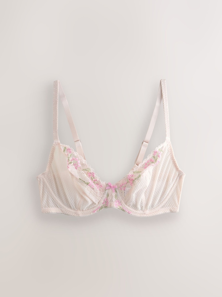 Rose/Crème - Soutien-gorge brodé à fleurs haut de gamme - Image 6 of 8
