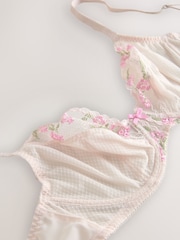Rose/Crème - Soutien-gorge brodé à fleurs haut de gamme - Image 7 de 8