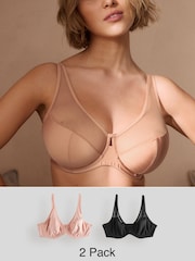 Black/Pink DD+ Non Pad Wired Full Cup Bra 2 Pack - Image 1 of 11