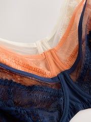 Orange/Cream/Navy DD+ Non Pad Full Cup Floral Lace Bras 3 Pack - Image 12 of 14