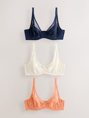 Orange/Cream/Navy DD+ Non Pad Full Cup Floral Lace Bras 3 Pack - Image 8 of 14