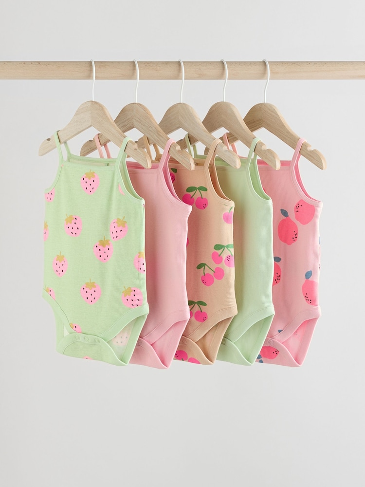 Green Baby Strappy Vest Bodysuits 5 Pack - Image 1 of 13