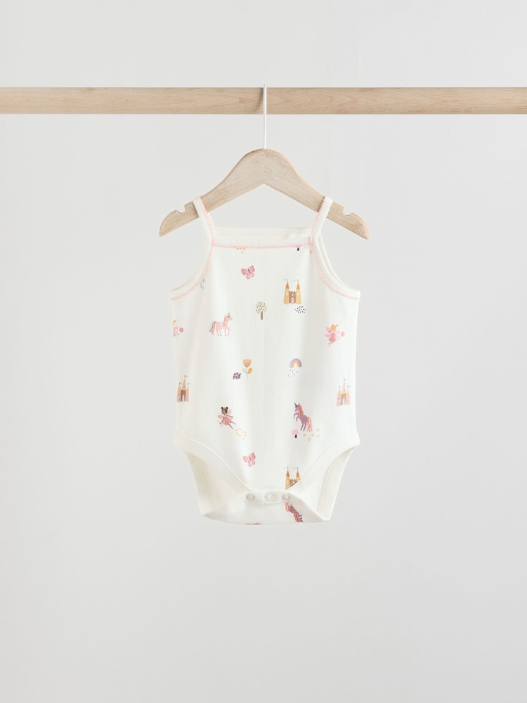 Multi Baby Strappy 100% Cotton Vest Bodysuits 5 Pack - Image 3 of 13